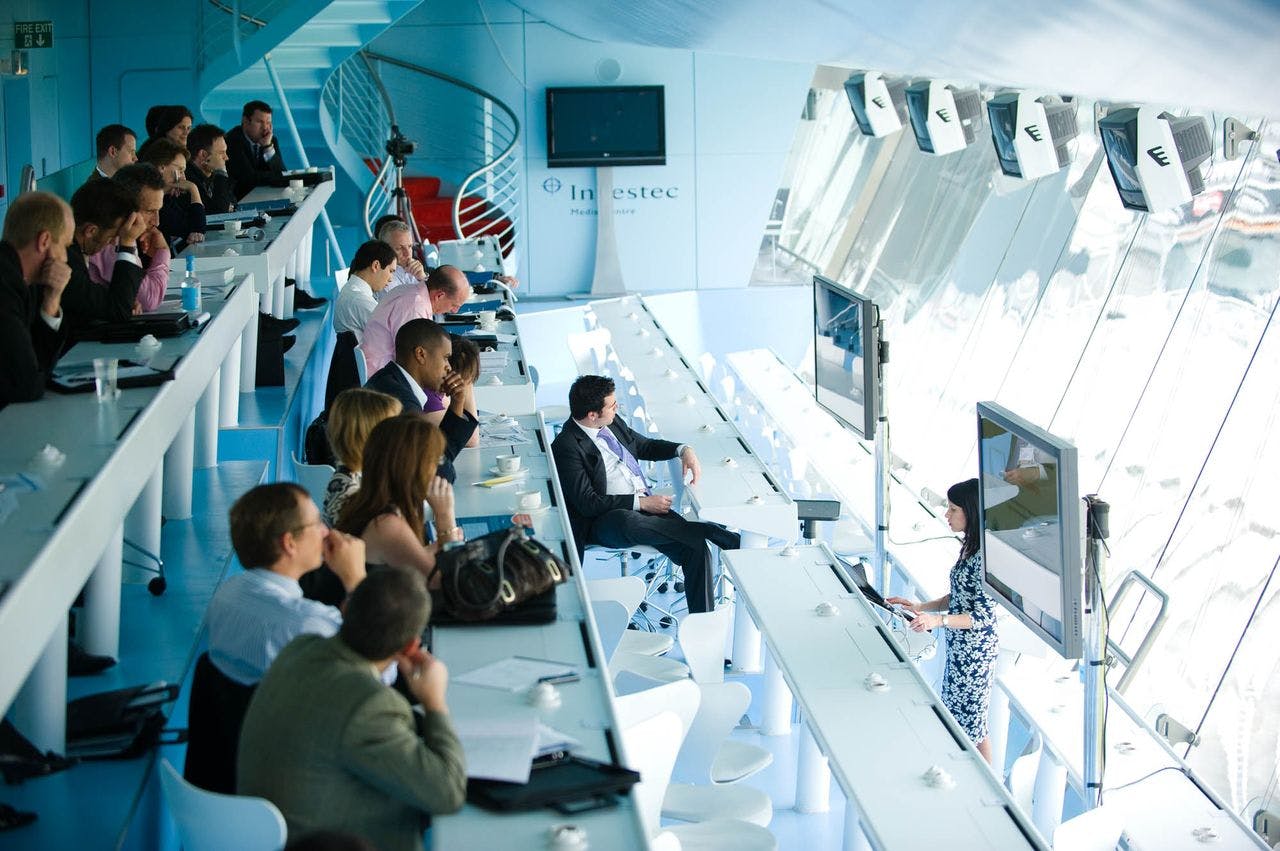 J.P. Morgan Media Centre at Lord's: modern meeting space for corporate events and workshops.